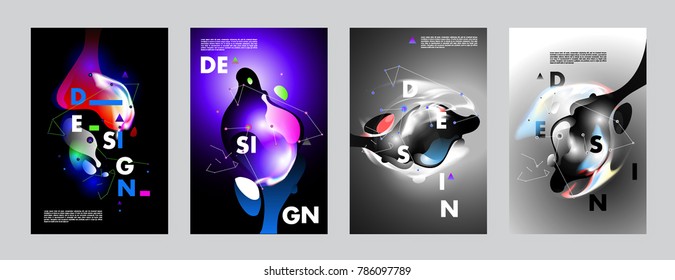 Colorful abstract liquid and fluid poster and cover design. Minimal geometric pattern gradients backgrounds. Eps10 vector.