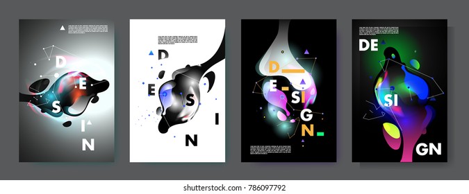 Colorful abstract liquid and fluid poster and cover design. Minimal geometric pattern gradients backgrounds. Eps10 vector.