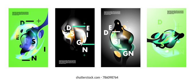 Colorful abstract liquid and fluid poster and cover design. Minimal geometric pattern gradients backgrounds. Eps10 vector.
