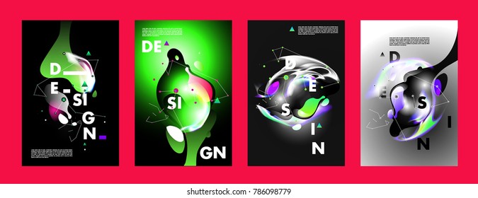 Colorful abstract liquid and fluid poster and cover design. Minimal geometric pattern gradients backgrounds. Eps10 vector.