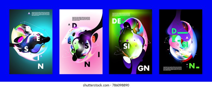 Colorful abstract liquid and fluid poster and cover design. Minimal geometric pattern gradients backgrounds. Eps10 vector.