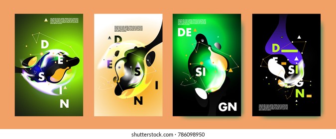 Colorful abstract liquid and fluid poster and cover design. Minimal geometric pattern gradients backgrounds. Eps10 vector.