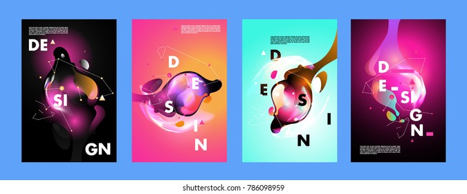 Colorful abstract liquid and fluid poster and cover design. Minimal geometric pattern gradients backgrounds. Eps10 vector.