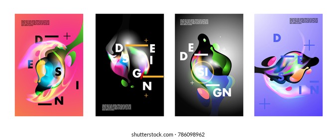 Colorful abstract liquid and fluid poster and cover design. Minimal geometric pattern gradients backgrounds. Eps10 vector.