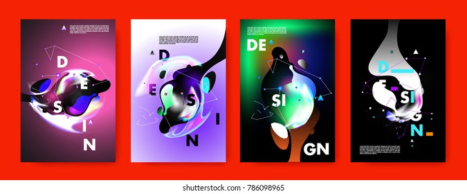 Colorful abstract liquid and fluid poster and cover design. Minimal geometric pattern gradients backgrounds. Eps10 vector.