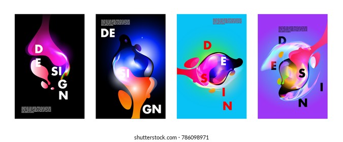 Colorful abstract liquid and fluid poster and cover design. Minimal geometric pattern gradients backgrounds. Eps10 vector.
