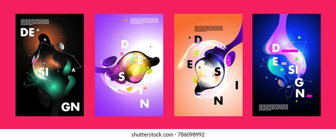 Colorful abstract liquid and fluid poster and cover design. Minimal geometric pattern gradients backgrounds. Eps10 vector.