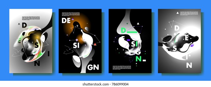 Colorful abstract liquid and fluid poster and cover design. Minimal geometric pattern gradients backgrounds. Eps10 vector.