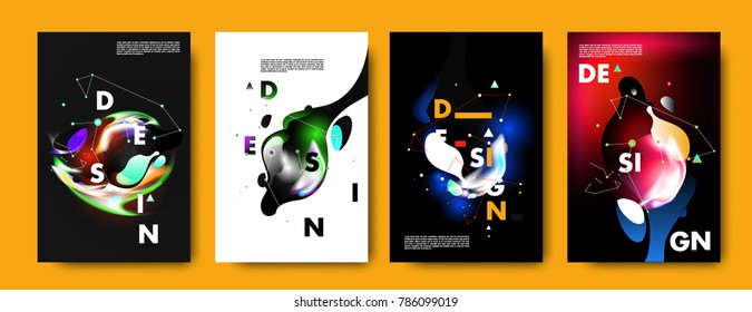 Colorful abstract liquid and fluid poster and cover design. Minimal geometric pattern gradients backgrounds. Eps10 vector.