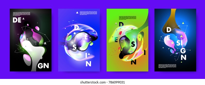 Colorful abstract liquid and fluid poster and cover design. Minimal geometric pattern gradients backgrounds. Eps10 vector.