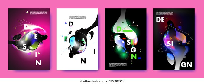 Colorful abstract liquid and fluid poster and cover design. Minimal geometric pattern gradients backgrounds. Eps10 vector.