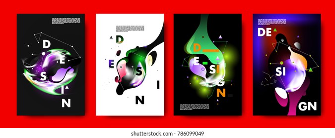 Colorful abstract liquid and fluid poster and cover design. Minimal geometric pattern gradients backgrounds. Eps10 vector.