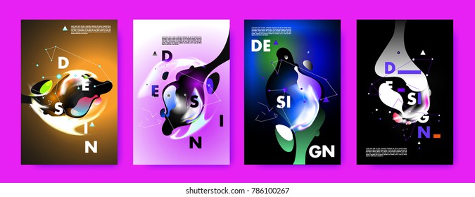 Colorful abstract liquid and fluid poster and cover design. Minimal geometric pattern gradients backgrounds. Eps10 vector.