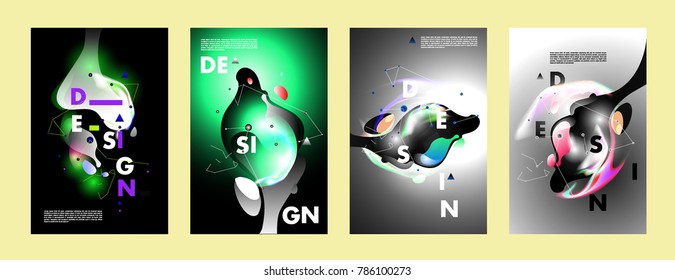 Colorful abstract liquid and fluid poster and cover design. Minimal geometric pattern gradients backgrounds. Eps10 vector.