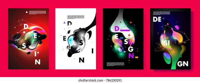 Colorful abstract liquid and fluid poster and cover design. Minimal geometric pattern gradients backgrounds. Eps10 vector.