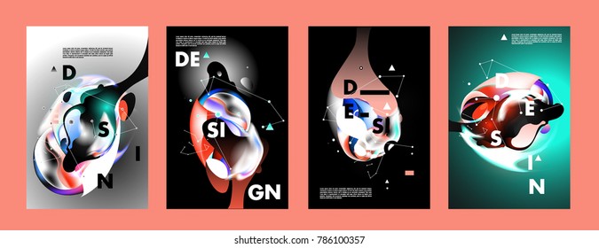 Colorful abstract liquid and fluid poster and cover design. Minimal geometric pattern gradients backgrounds. Eps10 vector.