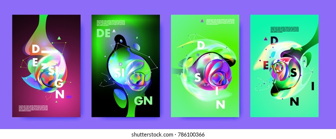 Colorful abstract liquid and fluid poster and cover design. Minimal geometric pattern gradients backgrounds. Eps10 vector.