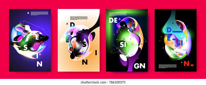 Colorful abstract liquid and fluid poster and cover design. Minimal geometric pattern gradients backgrounds. Eps10 vector.