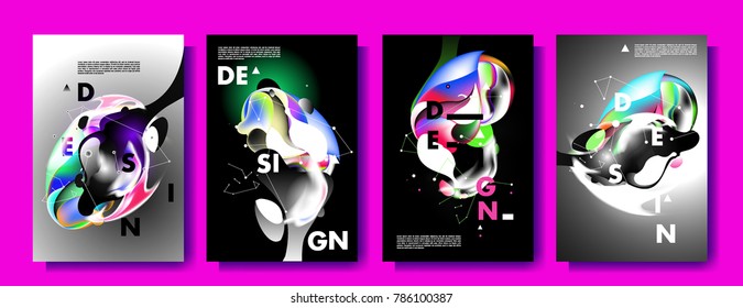 Colorful abstract liquid and fluid poster and cover design. Minimal geometric pattern gradients backgrounds. Eps10 vector.