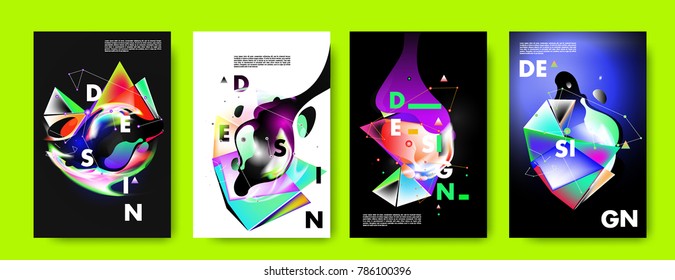 Colorful abstract liquid and fluid poster and cover design. Minimal geometric pattern gradients backgrounds. Eps10 vector.