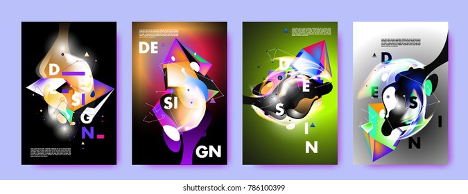 Colorful abstract liquid and fluid poster and cover design. Minimal geometric pattern gradients backgrounds. Eps10 vector.