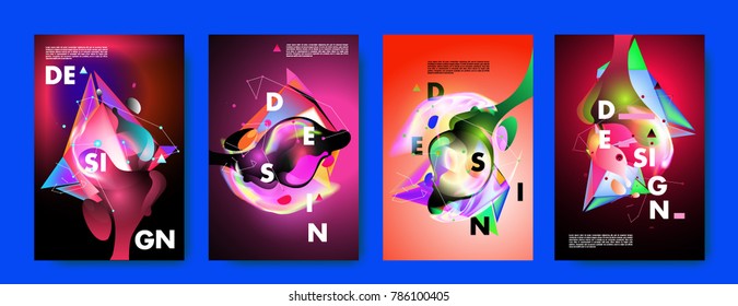 Colorful abstract liquid and fluid poster and cover design. Minimal geometric pattern gradients backgrounds. Eps10 vector.