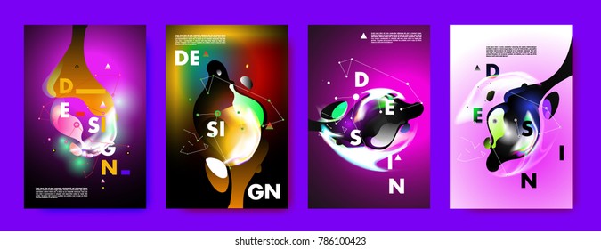 Colorful abstract liquid and fluid poster and cover design. Minimal geometric pattern gradients backgrounds. Eps10 vector.