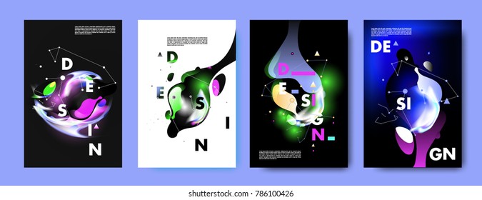 Colorful abstract liquid and fluid poster and cover design. Minimal geometric pattern gradients backgrounds. Eps10 vector.