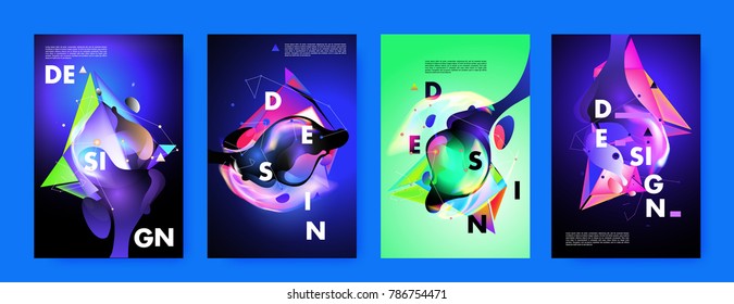 Colorful abstract liquid and fluid poster and cover design. Minimal geometric pattern gradients backgrounds. Eps10 vector.