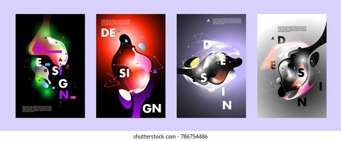 Colorful abstract liquid and fluid poster and cover design. Minimal geometric pattern gradients backgrounds. Eps10 vector.