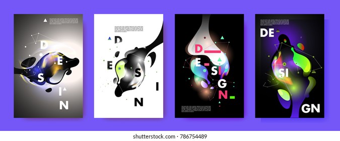 Colorful abstract liquid and fluid poster and cover design. Minimal geometric pattern gradients backgrounds. Eps10 vector.