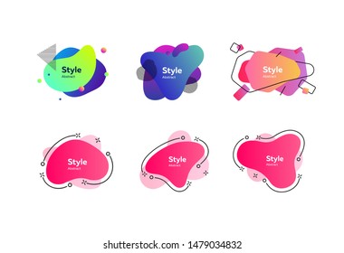 Colorful abstract liquid shapes set. Bright liquid figures with sample text. Trendy minimal templates for presentations, banners, flyers and posters. Vector illustration