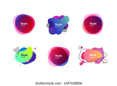 Colorful abstract liquid shapes set. Bright liquid figures with sample text. Trendy minimal templates for presentations, banners, flyers and posters. Vector illustration