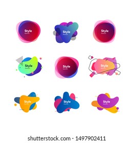 Colorful abstract liquid shapes set. Bright liquid figures with sample text. Trendy minimal templates for presentations, banners, flyers and posters. Vector illustration
