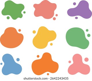 Colorful abstract liquid splash shapes isolated on white background for design elements
