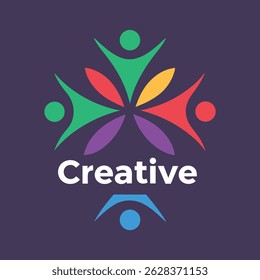 Colorful abstract logo design featuring six stylized figures forming a circular pattern, symbolizing creativity, teamwork, and unity. Perfect for a business or organization.
