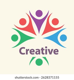 Colorful abstract logo design featuring six stylized figures forming a circle, symbolizing creativity, teamwork, and unity. Perfect for business or community branding.