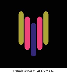 Colorful Abstract Logo Design with Vertical Lines on Black Background