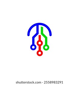 A colorful, abstract logo featuring a circuit board-like design. The logo incorporates blue, green, and red colors, suggesting technology, growth, and connection
