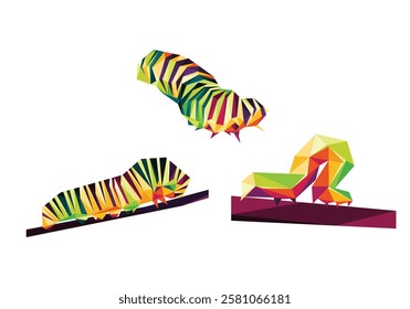 Colorful abstract logo Set of Caterpillar. Caterpillar Colorful polygonal vector Collection. Colorful Caterpillar Graphic vector illustration