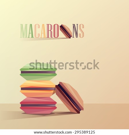 colorful abstract macaroon cakes vector illustration in geometric polygonal design style