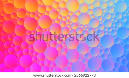 Colorful abstract macro view of transparent oil droplets circle pattern on pink blue gradient background. Close-up vibrant artistic oil bubbles of various sizes on water surface. Vector illustration