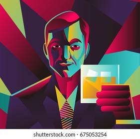 colorful abstract man drinking whisky