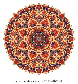 Colorful abstract mandala. Floral gesign element. Oriental elegant ornament. Indian pattern for curtains. 