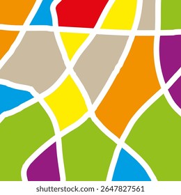 Colorful abstract map. Geometric path shapes. Bright mosaic vector. Street grid concept.