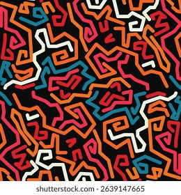 Colorful Abstract Maze Pattern with Playful Lines and Dark Background for Modern Design
