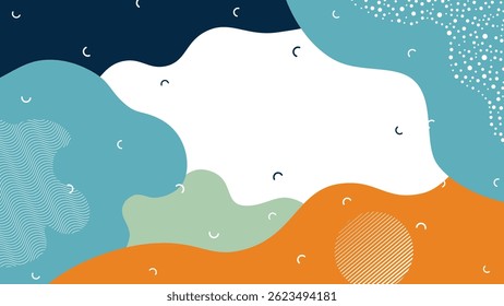 Colorful abstract Memphis background with splash, dots, and geometric elements. Perfect for poster, cover, flyer, banner, and trendy retro design.
