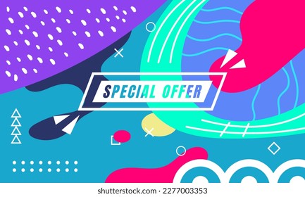 Colorful Abstract Memphis Fluid and Geometric Background For Your Sale Banner Marketing, Poster, Cover, Page and More. Vector Eps 10
