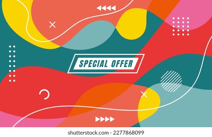 Colorful Abstract Memphis Fluid and Geometric Background For Your Sale Banner Marketing, Poster, Cover, Page and More. Vector Eps 10