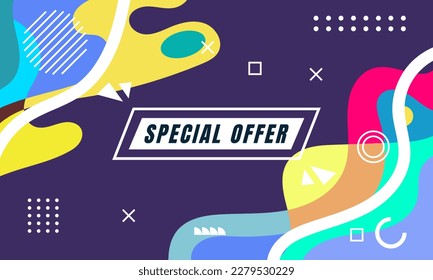Colorful Abstract Memphis Fluid and Geometric Background For Your Sale Banner Marketing, Poster, Cover, Page and More. Vector Eps 10